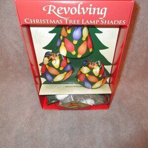 Vtg Revolving Christmas Tree Lamp Shades Set Of 3 With Light Bulbs Holiday NOS